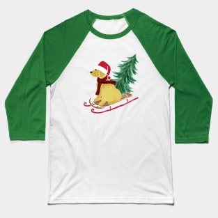 Goldendoodle Christmas Sled Bringing Home The Tree Baseball T-Shirt